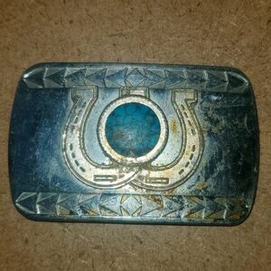 Double Horse Shoe vintage silver belt buckle